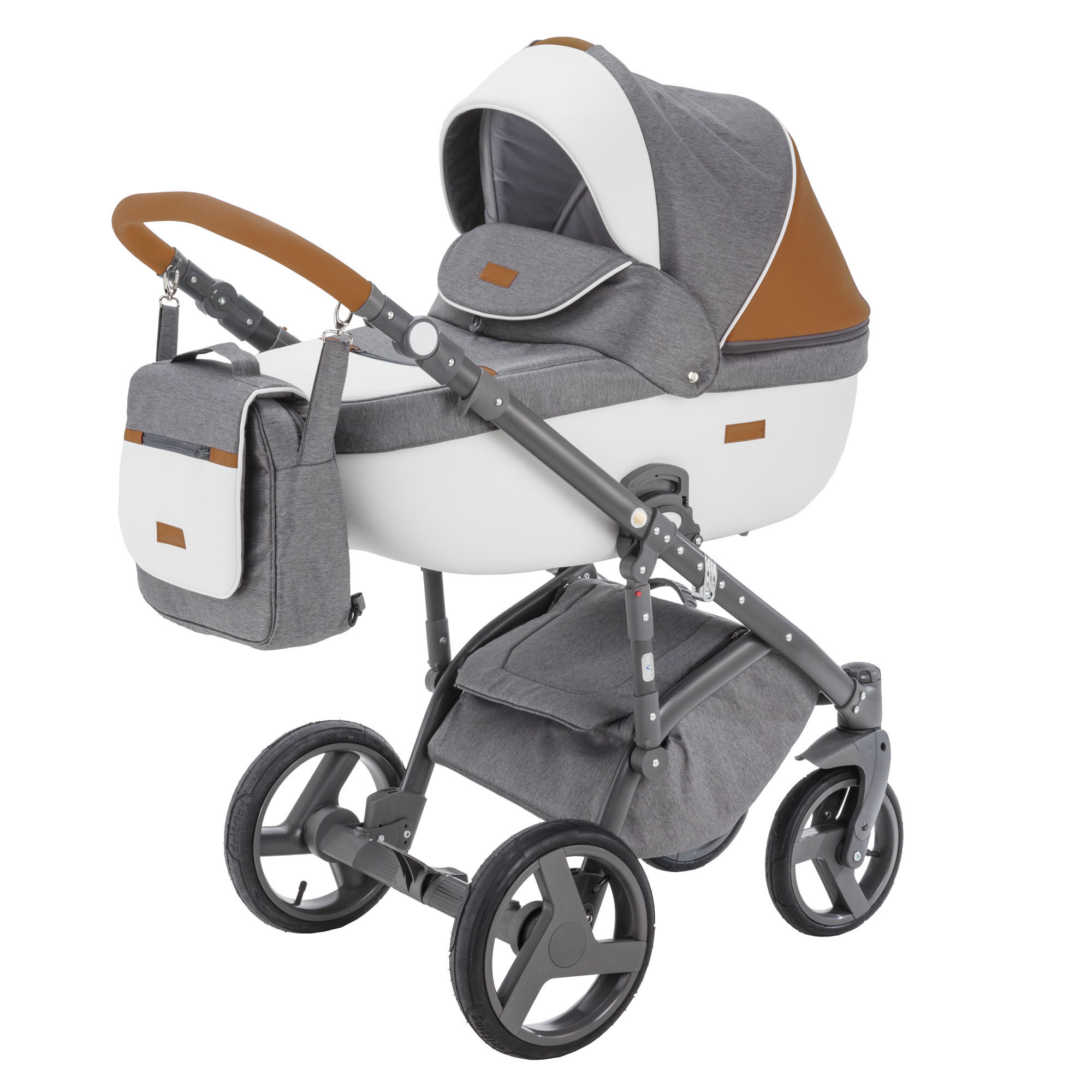 Коляска 2в1 BeBe-mobile Ravenna Sport V108 Темно-серый+Белая кожа+Карамельная кожаная отделка - фото 1