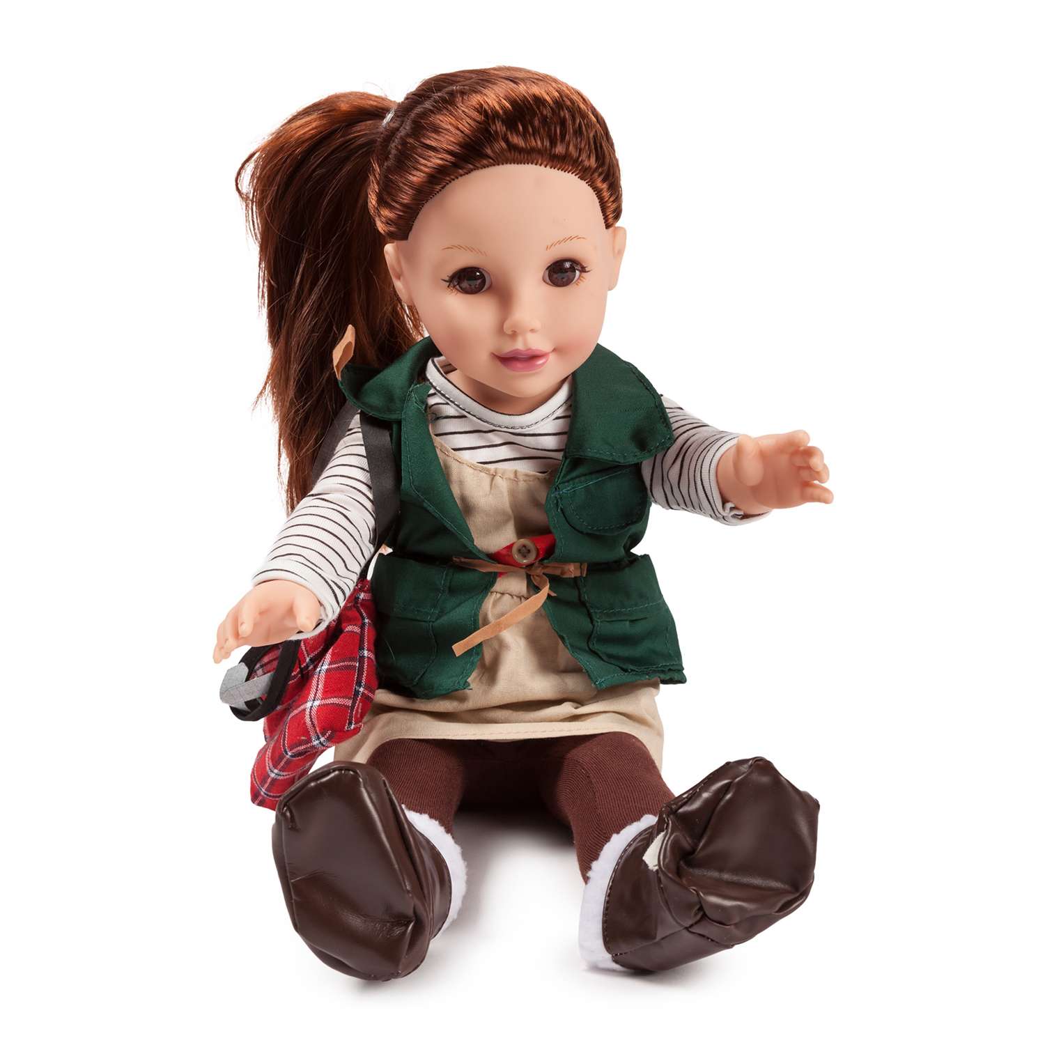 Кукла Demi Star Хлои Брюнетка в зеленом безрукавке бежевом сарафане коричневых колготках 8160 - фото 3