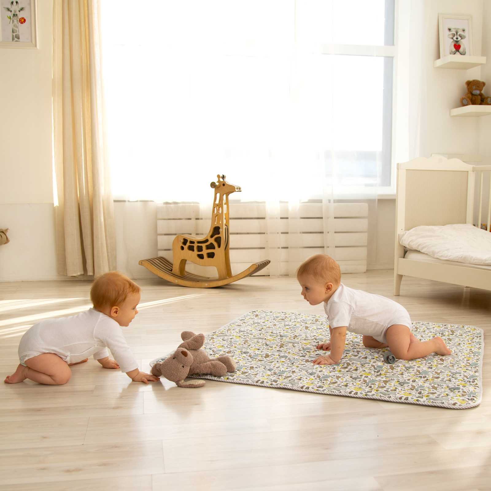 Коврик детский стёганный AmaroBaby Soft Mat 115х115 см Звёзды пэчворк коричневый - фото 11