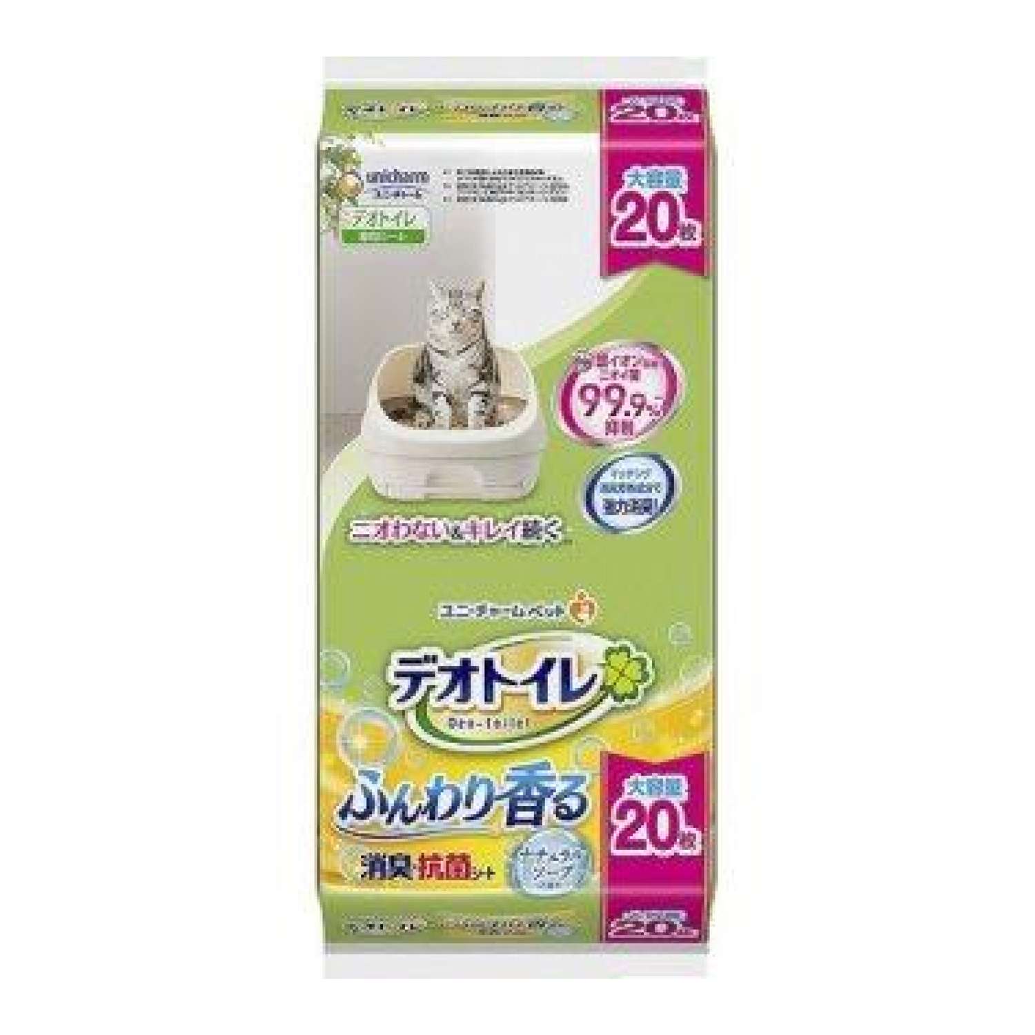 Антибактериальная салфетка Unicharm DeoToilet дезодорирующая для cистемных туалетов для кошек с ароматом душистого мыла 20 шт - фото 2