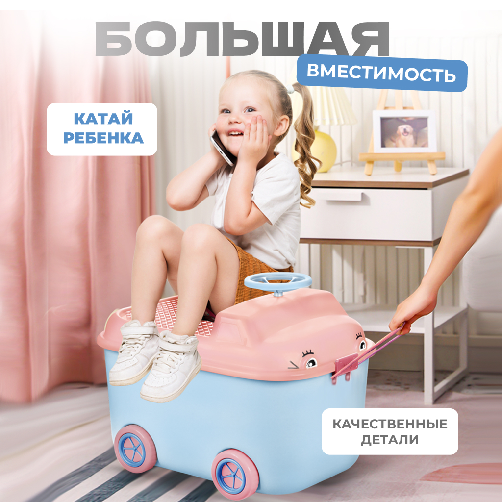 Ящик для хранения игрушек Solmax контейнер на колесиках 54х41.5х38 см голубой - фото 5