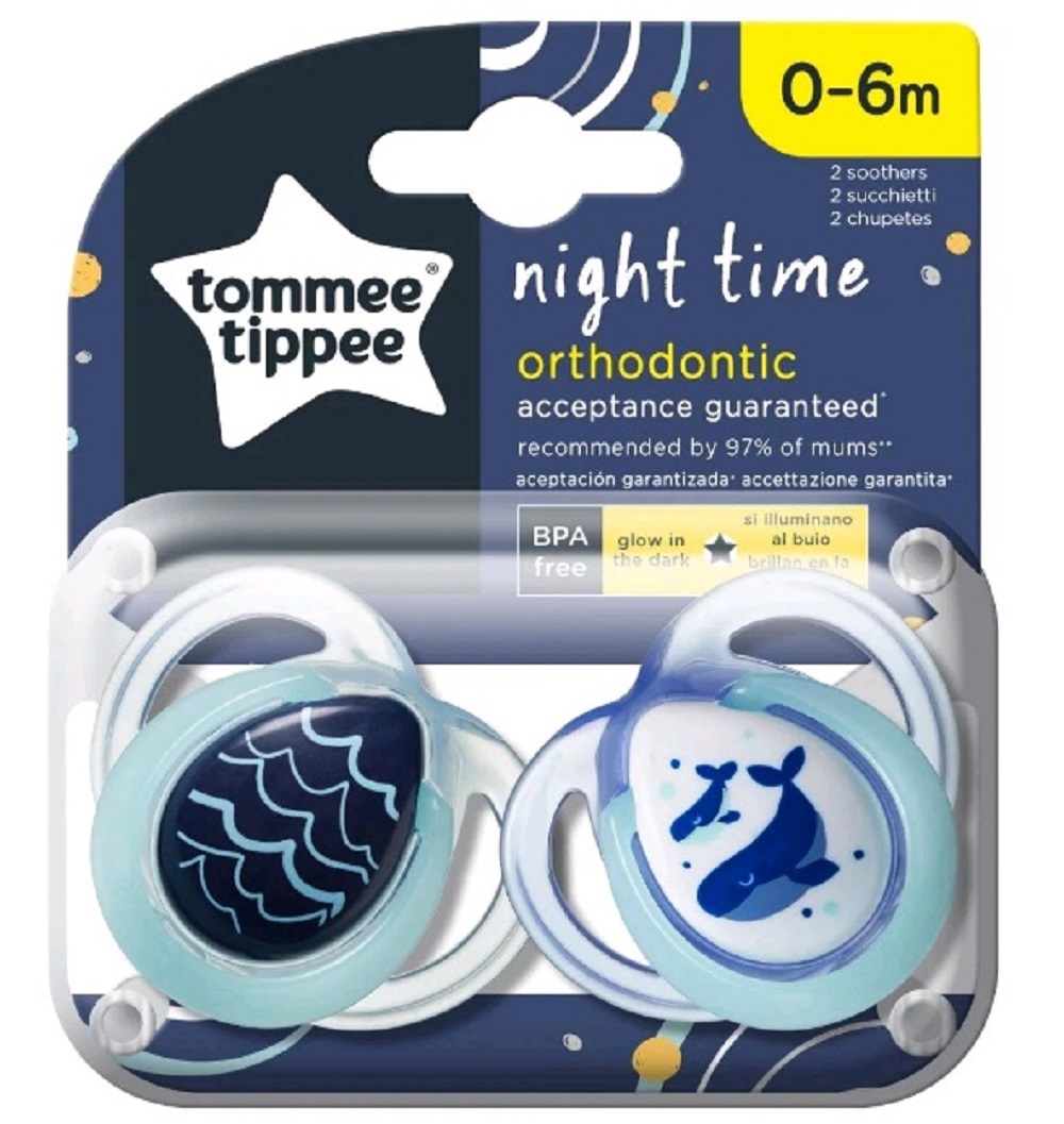 Пустышка Tommee tippee силиконовая ночная Night Time 0-6 мес. 2 шт. - фото 1