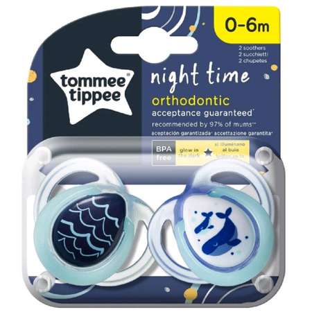 Пустышка Tommee tippee силиконовая ночная Night Time 0-6 мес. 2 шт.