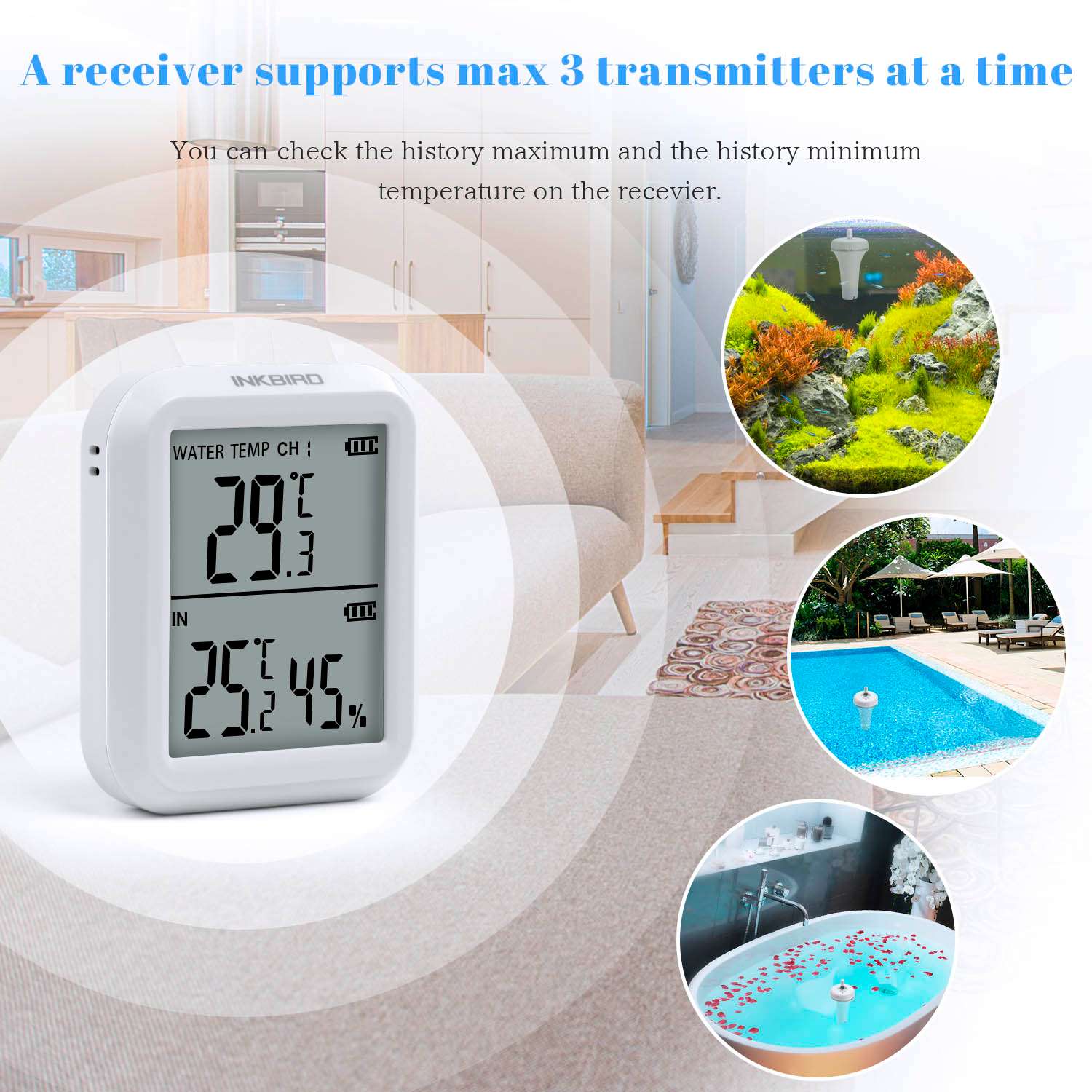 Термометр для ванн и бассейна INKBIRD Bluetooth IBS-P01R и приемник - фото 2