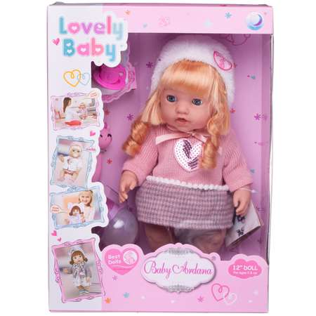 Кукла-пупс ABTOYS Baby Ardana в розовом платье с сердечком из пайеток в наборе с аксессуарами в коробке 30см