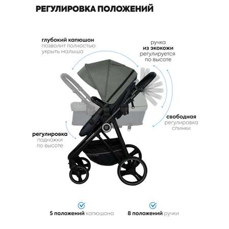 Коляска для новорожденных 3 в 1 JOVOLA Rapid прогулочная с автолюлькой оливковый-темно серый