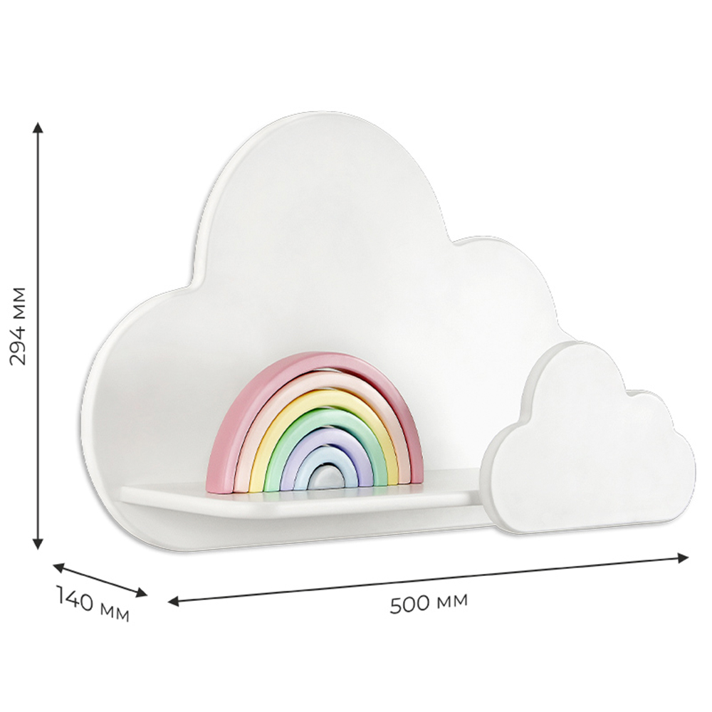 Полка настенная Мега Тойс Облако 50 см в детскую комнату деревянная - фото 7