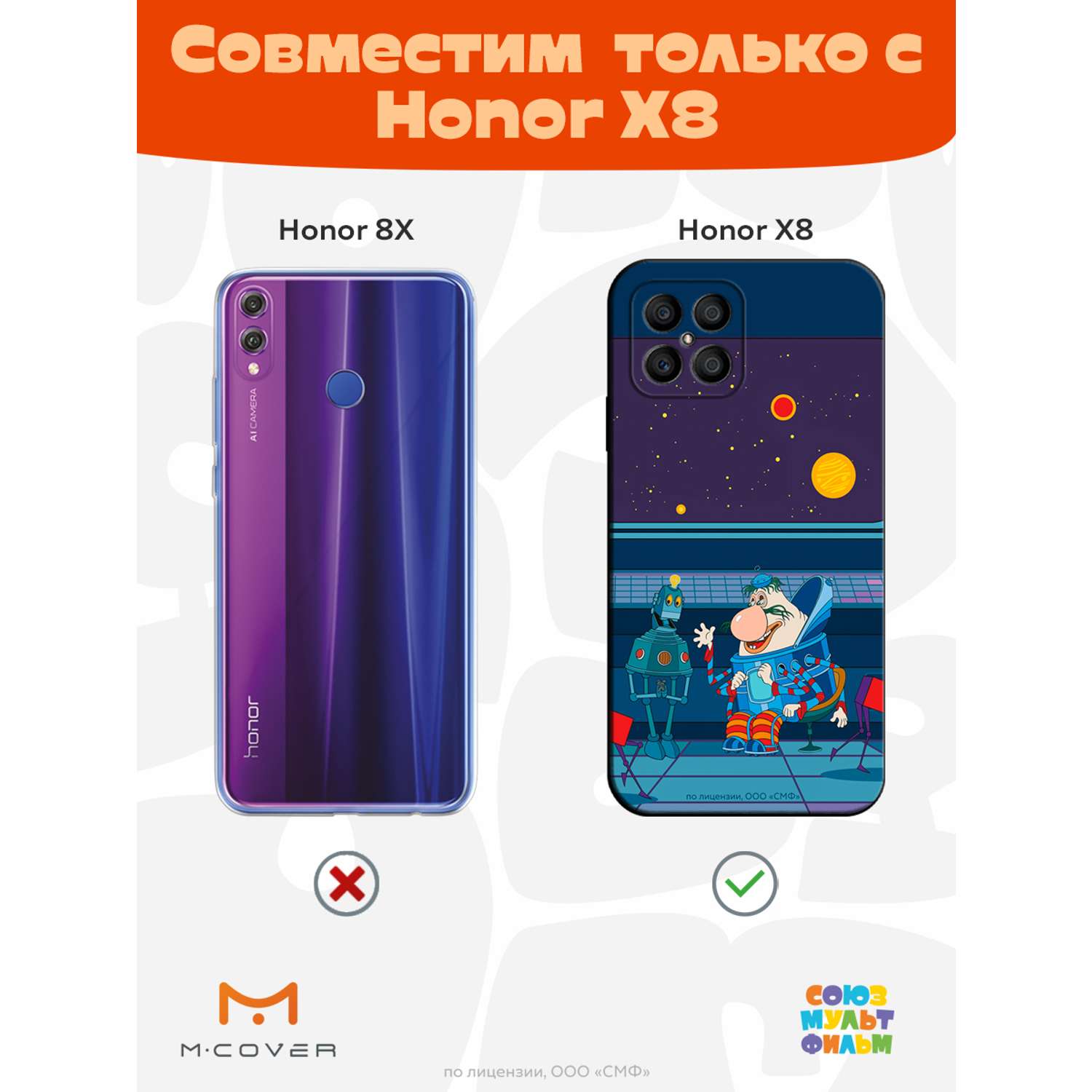 Силиконовый чехол Mcover для смартфона Honor X8 Союзмультфильм Громозека и  робот купить по цене 430 ₽ в интернет-магазине Детский мир