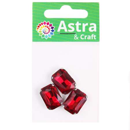 Хрустальные стразы Astra Craft в цапах прямоугольные для творчества и рукоделия 13 мм 18 мм 3 шт серебро красный
