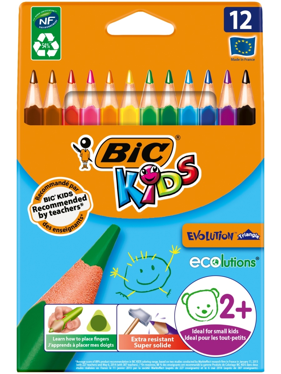 Карандаши цветные BIC Kids Evolution Triangle ECOlutions 12 цветов - фото 1