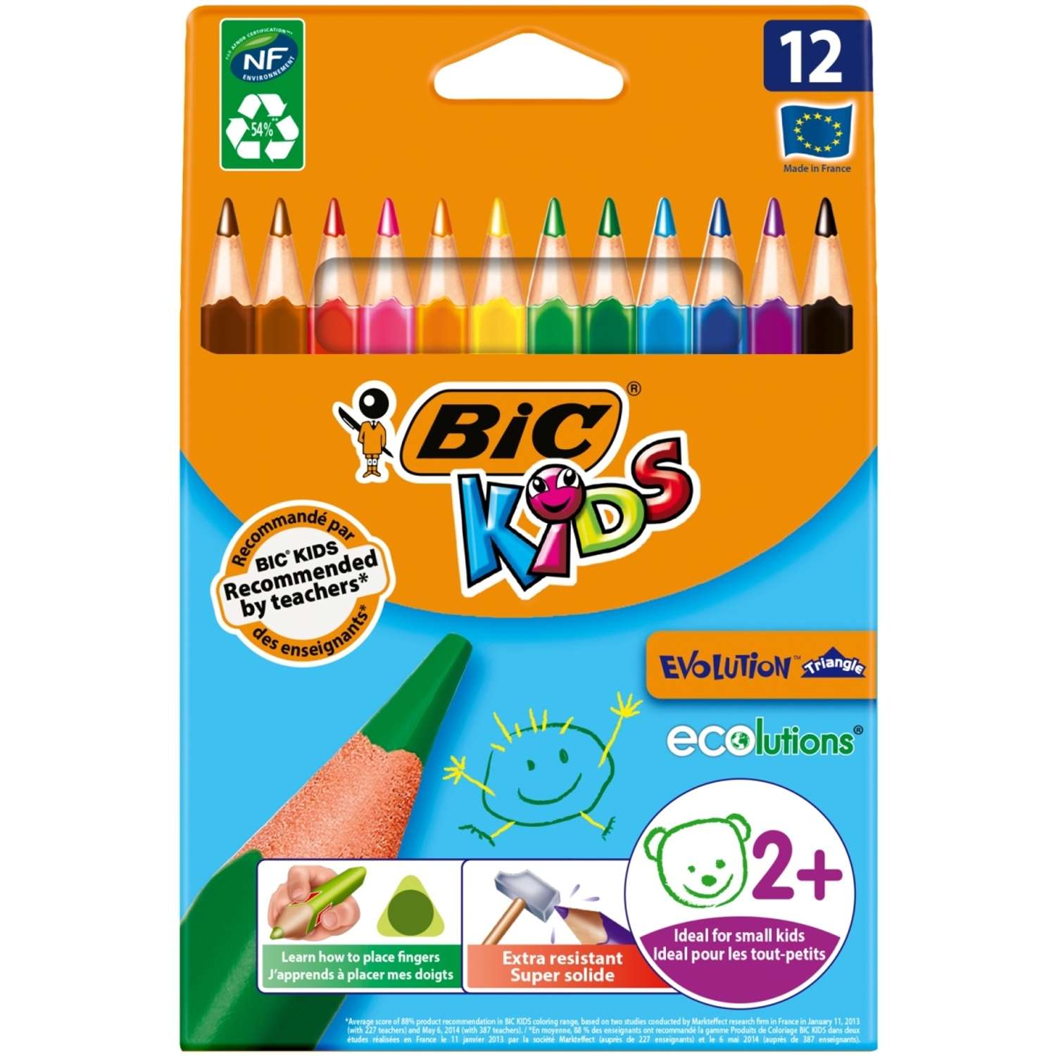 Карандаши цветные BIC Kids Evolution Triangle ECOlutions 12 цветов - фото 1