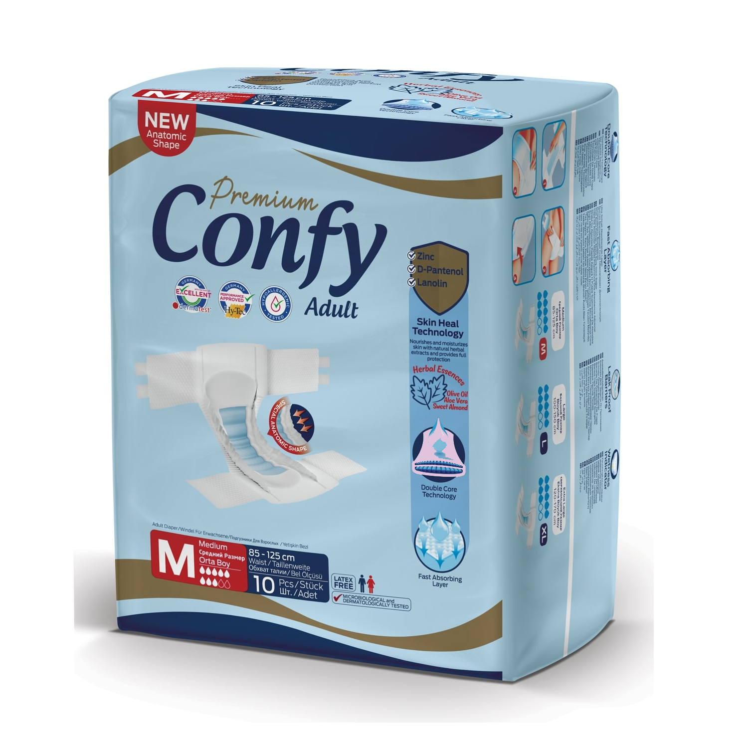 Подгузники для взрослых CONFY Adult Premium M10 размер M талия 85-125 см 10 шт - фото 2