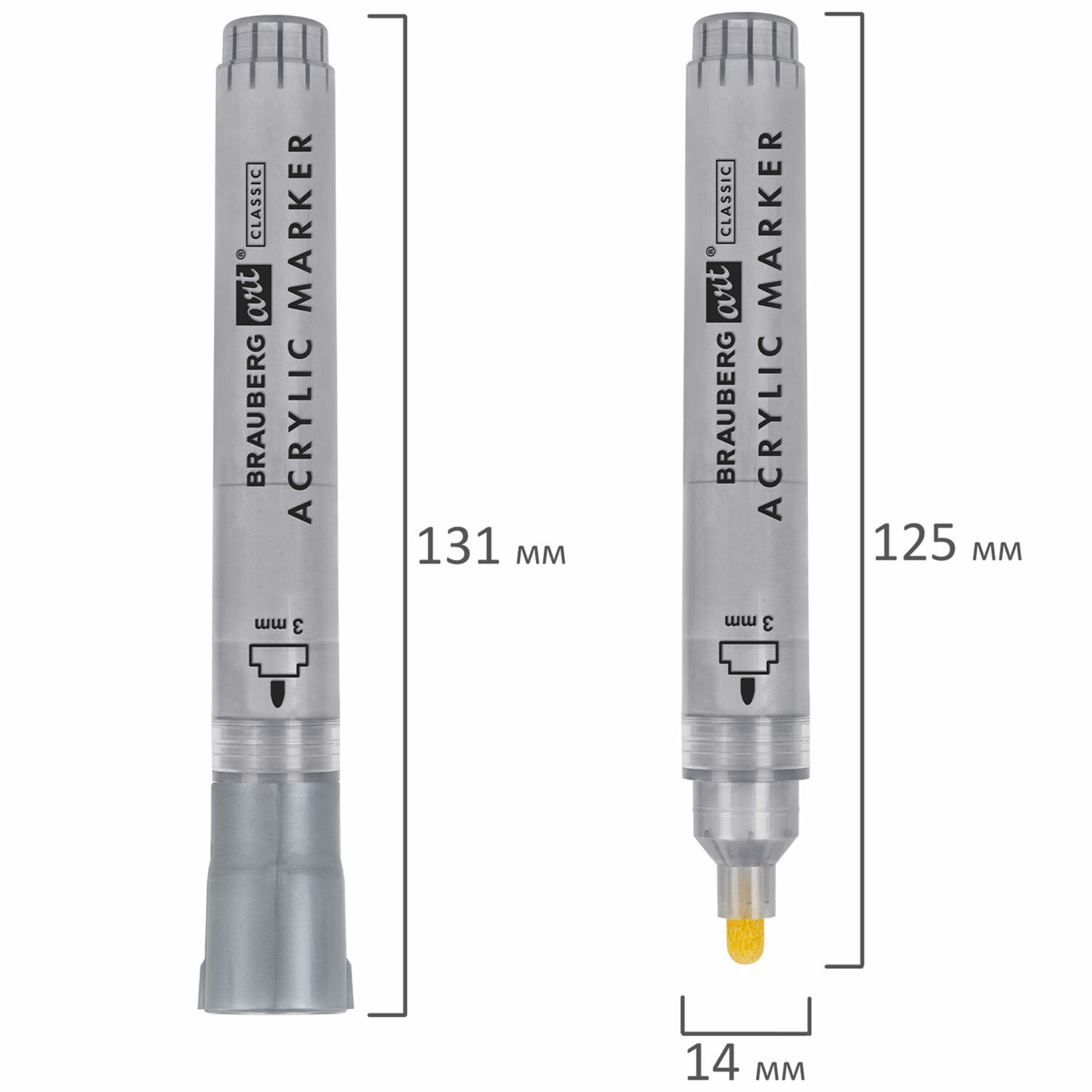 Акриловые маркеры Brauberg для рисования и скетчинга набор 2 цвета золото серебро - фото 14