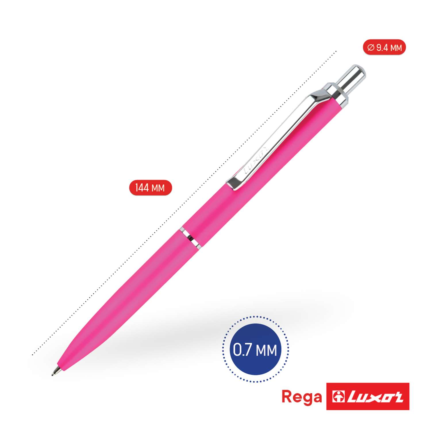 Ручка шариковая LUXOR Rega синяя корпус розовый хром кнопочный механизм футляр - фото 2