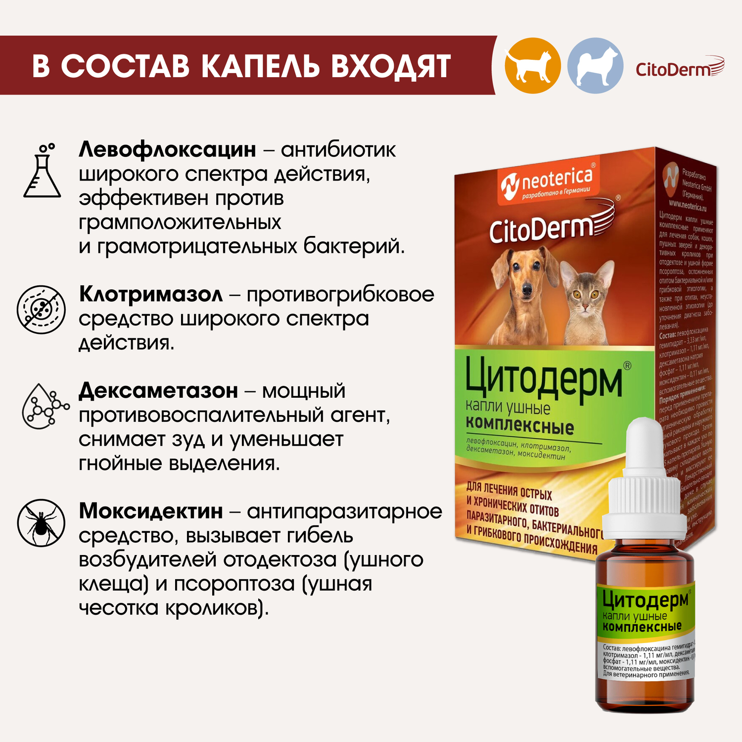 Капли ушные для животных CitoDerm комплексные 10мл - фото 8