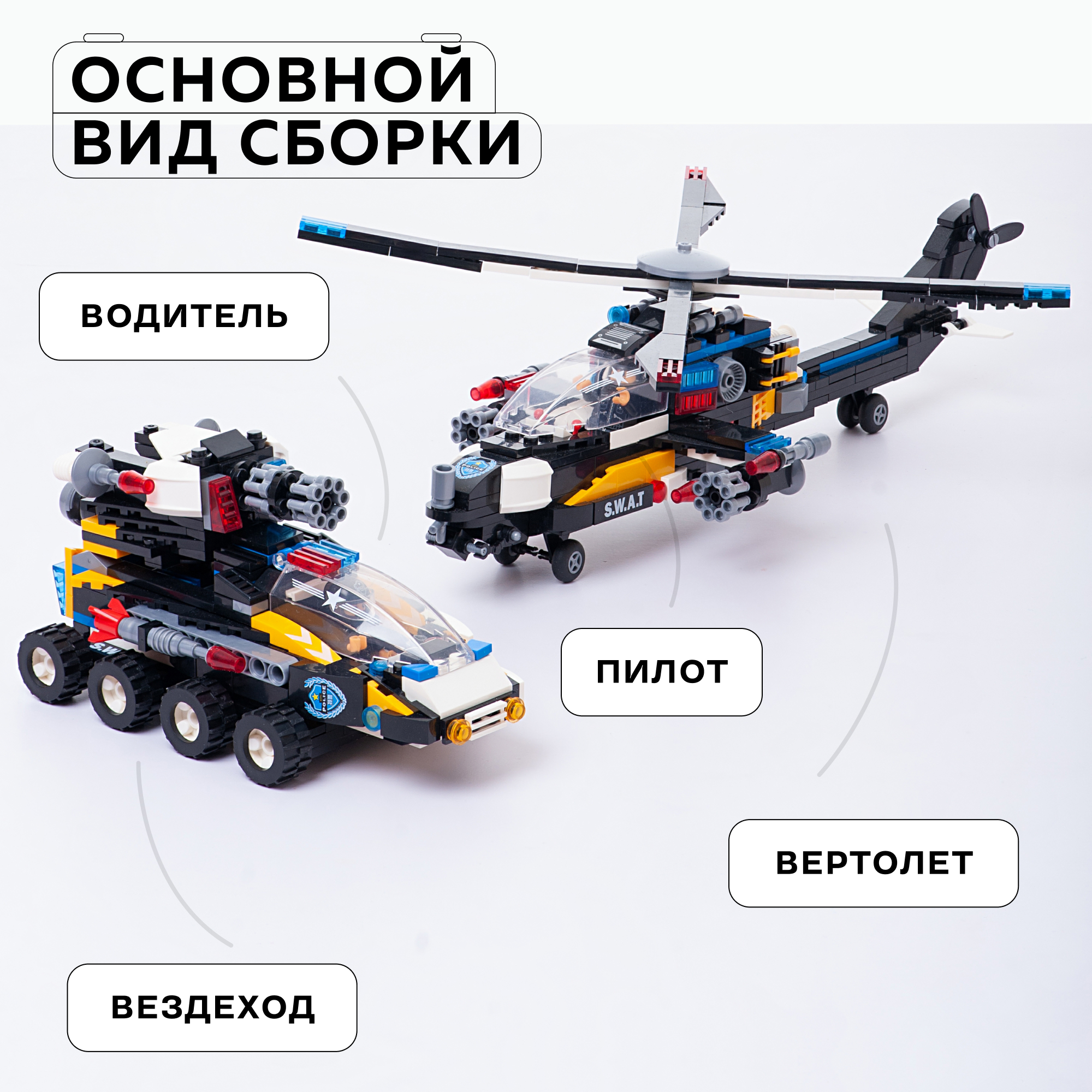 Конструктор Kids Build Военная техника 4в1 боевой вертолет и вездеход 468 деталей - фото 3