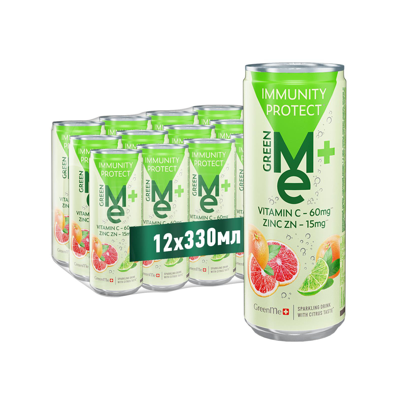Газированный напиток GreenMe plus Immunity Protect 0.33 л банка - фото 1