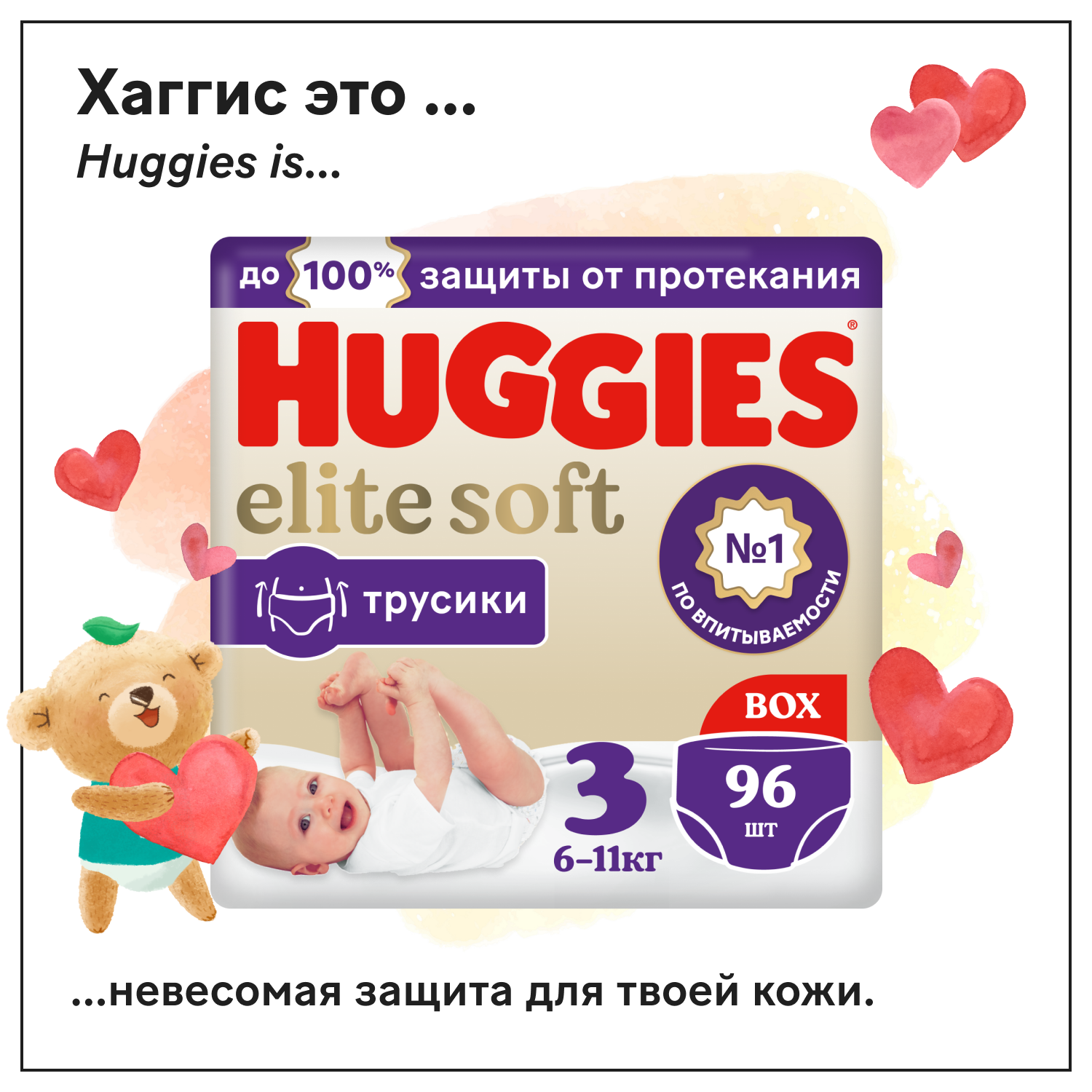Подгузники-трусики Huggies Elite Soft 3 6-11кг 96шт - фото 1