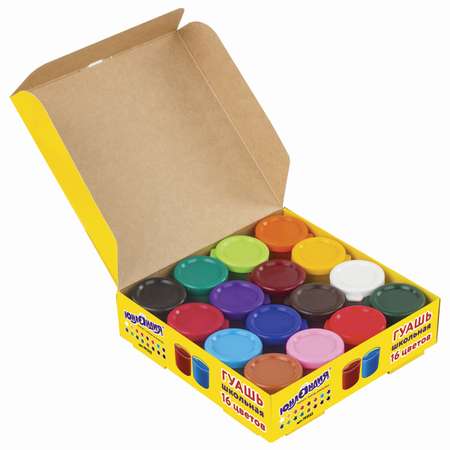 Гуашь Юнландия для рисования школьная 16 цветов по 17 мл без кисти картонная коробка