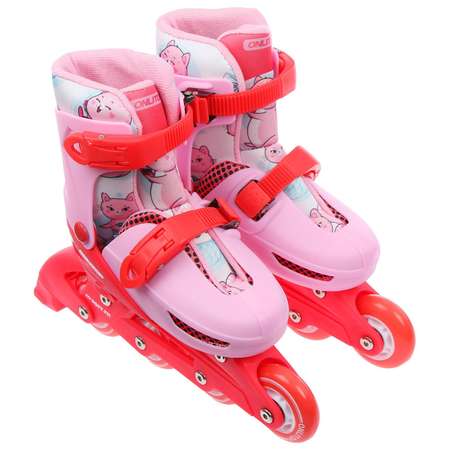 Роликовые коньки ONLITOP раздвижные. р.34-37. колеса PVC 64 мм. пластик. рама. цвет розовый