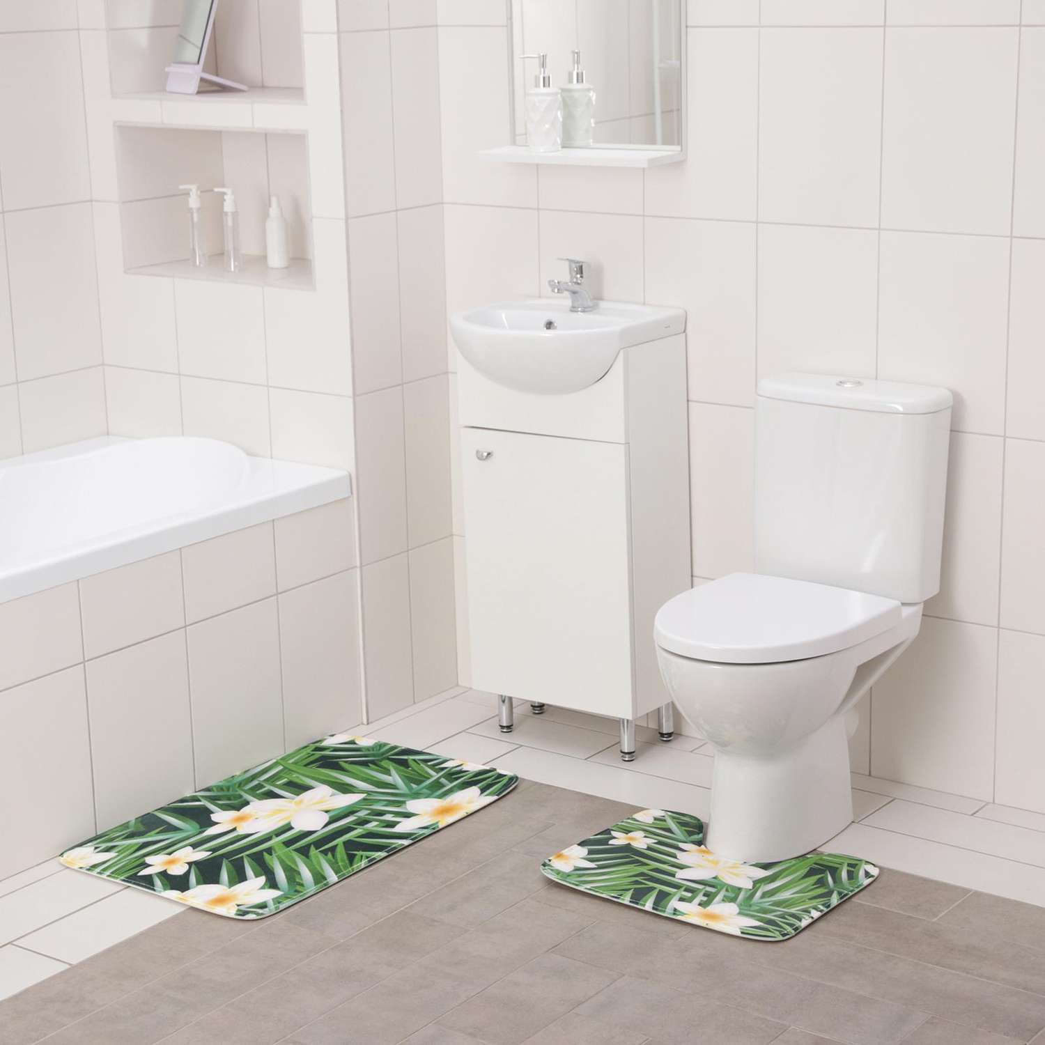 Набор ковриков Доляна для ванны и туалета 2 шт 50х80 50х40 см Гавайский цветок - фото 2