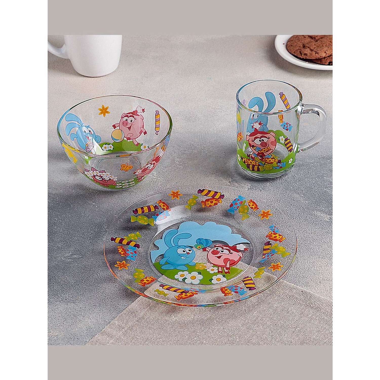 Набор детской посуды СМЕШАРИКИ из стекла - фото 3