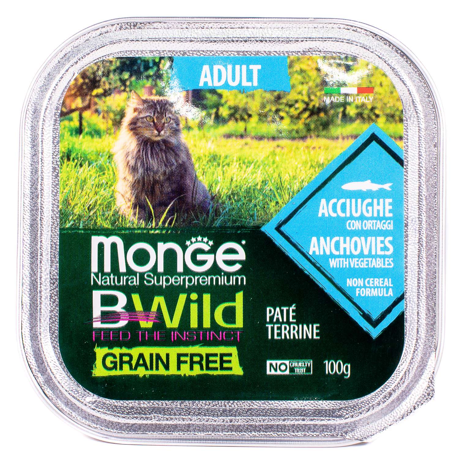 Корм для кошек MONGE BWild Grain free из анчоусов с овощами консервированный 100г - фото 2
