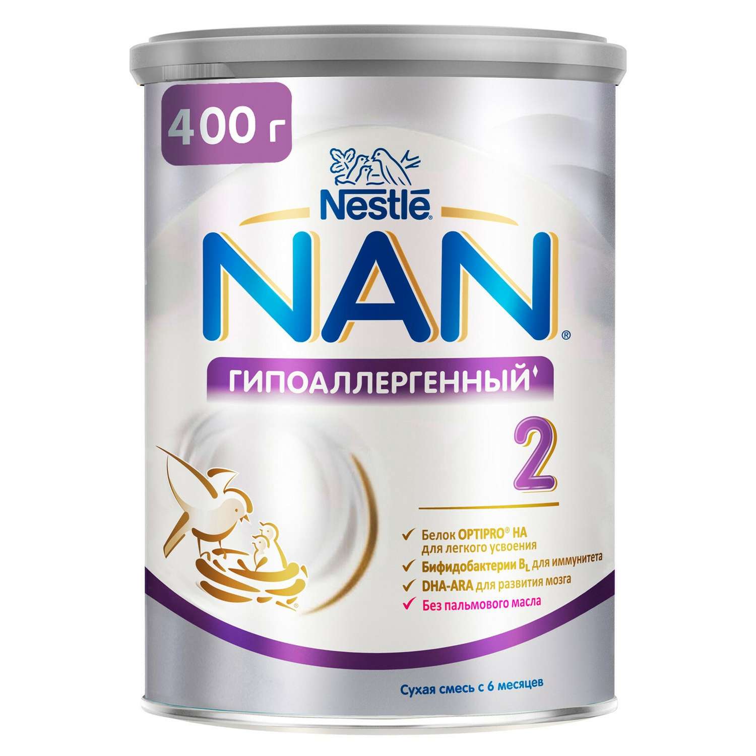 Смесь NAN 2 сухая молочная гипоаллергенная 400г с 6мес - фото 1