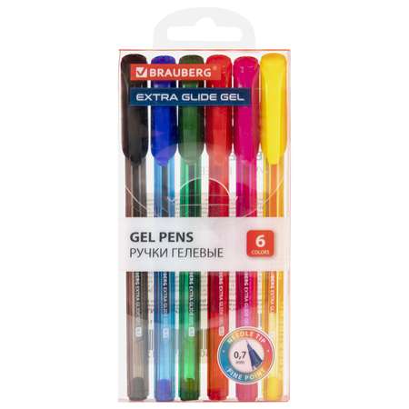 Ручки гелевые Brauberg цветные набор 6 цветов трехгранные