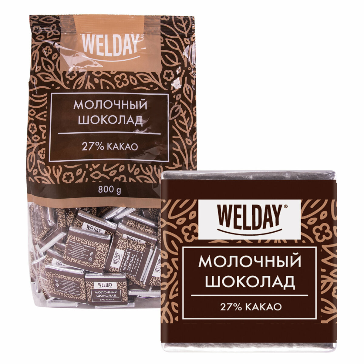 Шоколад порционный WELDAY плиточный молочный 160 плиток - фото 7