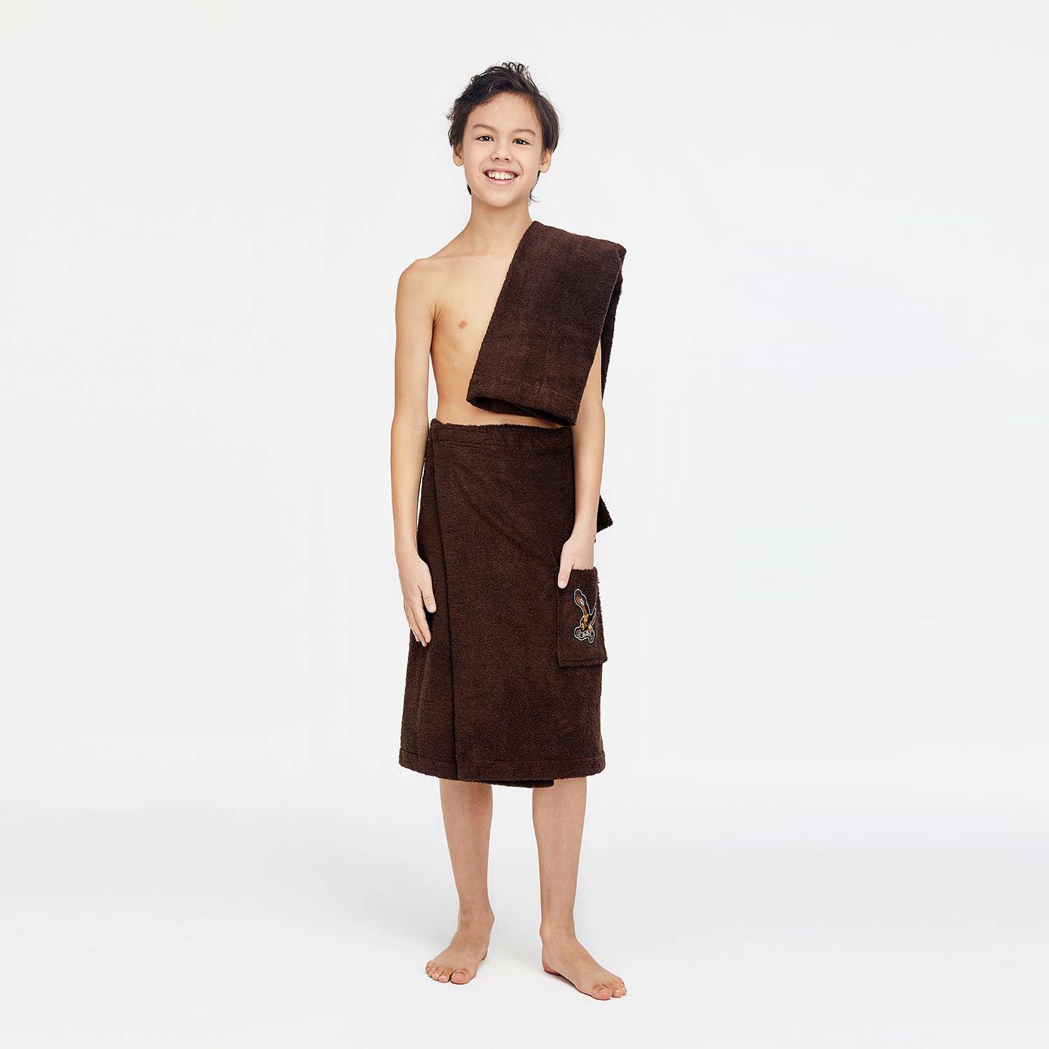 Комплект для бани Forsalon детский махровый килт и полотенце коричневый - фото 1