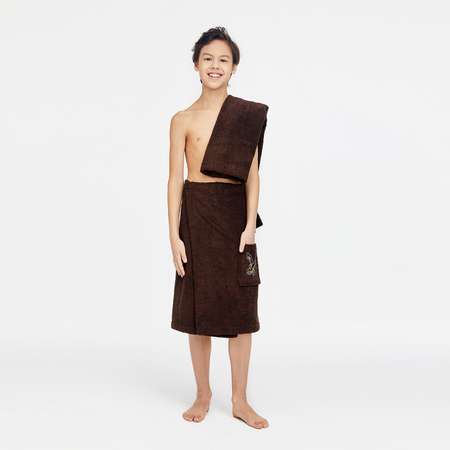 Комплект для бани Forsalon детский махровый килт и полотенце коричневый