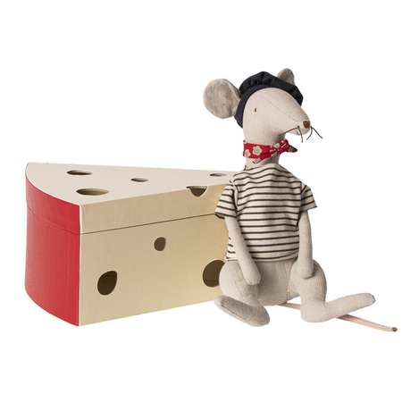 Мягкая игрушка Maileg Крыса в сырной коробке светло-серая