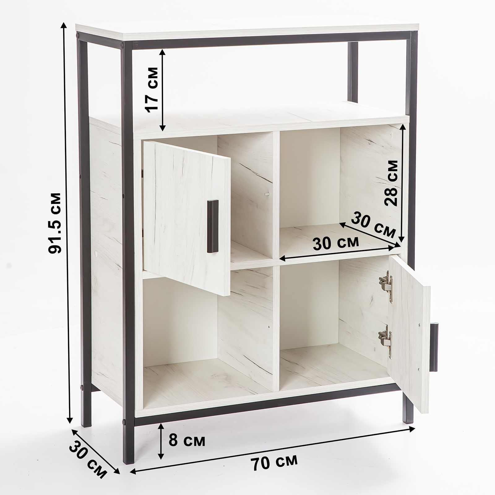 Шкаф комод LETTA Frame Цвет Дуб Крафт Белый Черный металл 700х910х300 - фото 2