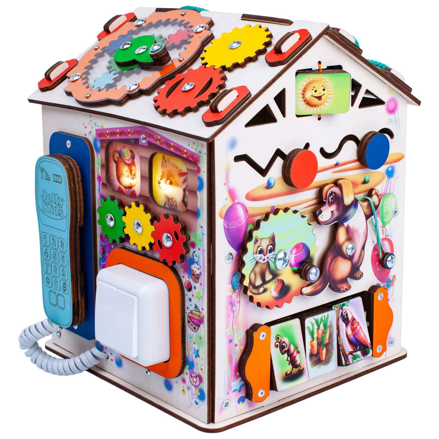 Бизиборд Jolly Kids развивающий домик со светом Зверята - фото 1