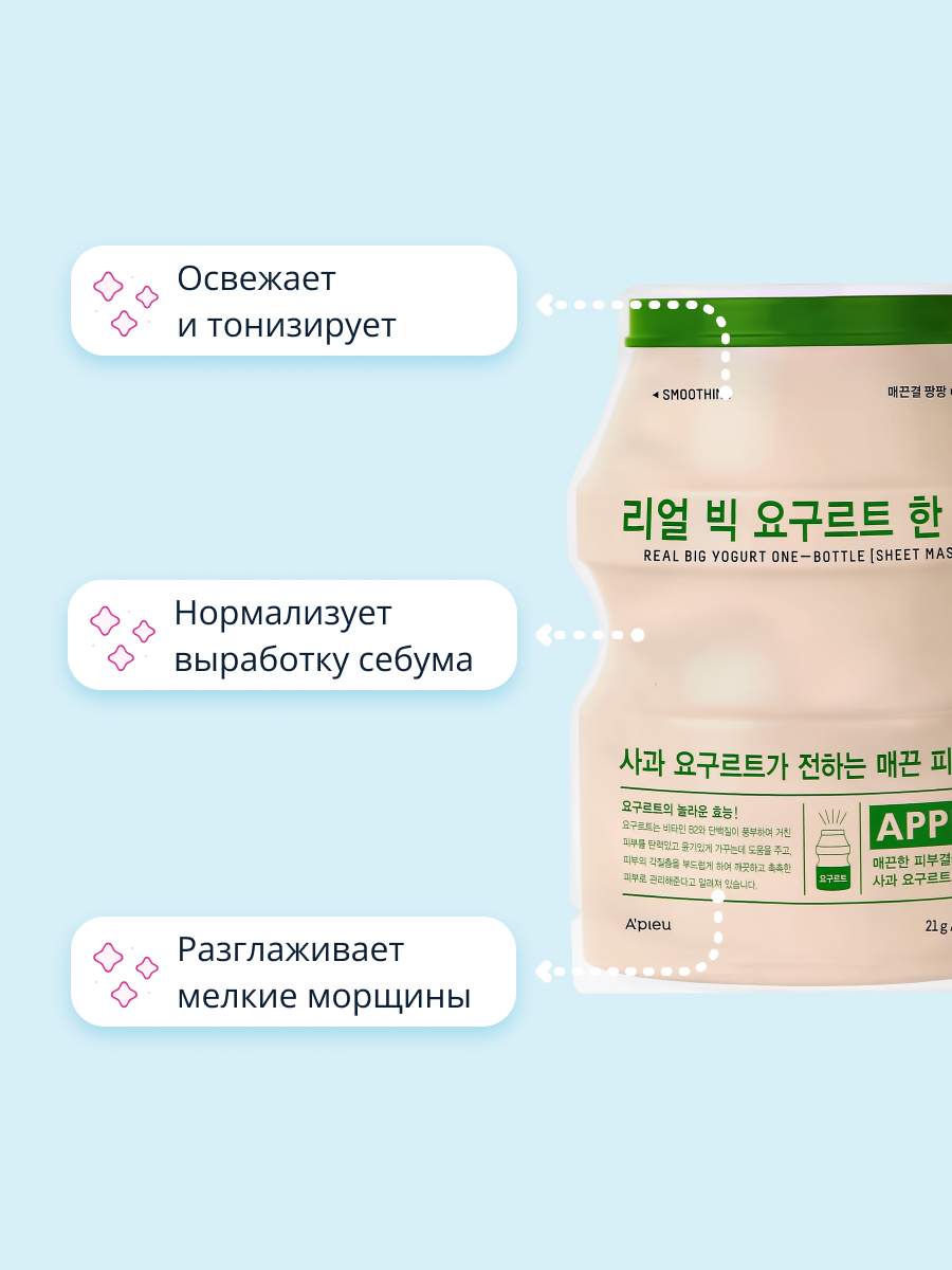 Маска тканевая APieu Yogurt с экстрактом яблока смягчающая 21 г - фото 3