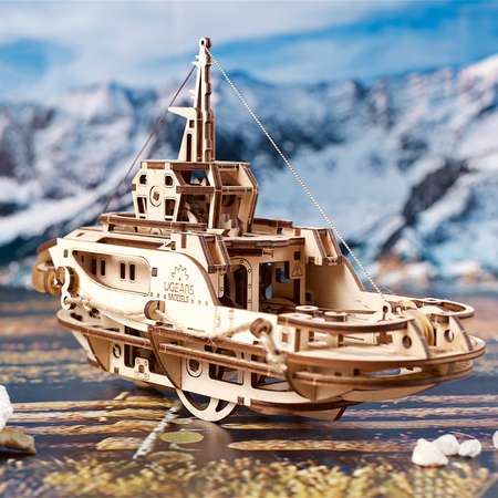 Сборная деревянная модель UGEARS Буксир 3D-пазл механический конструктор