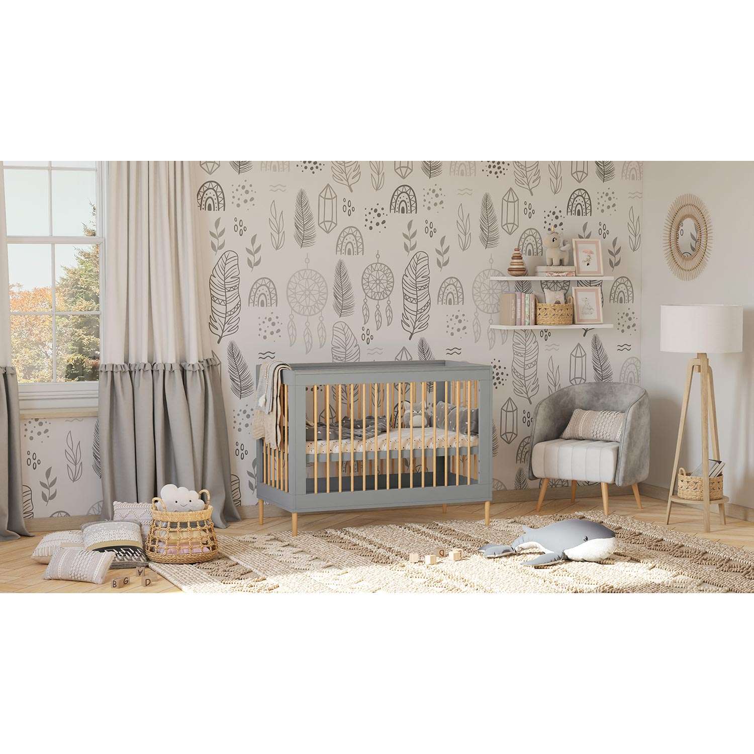 Кровать детская Polini kids Simple 360 Серый-Натуральный - фото 27