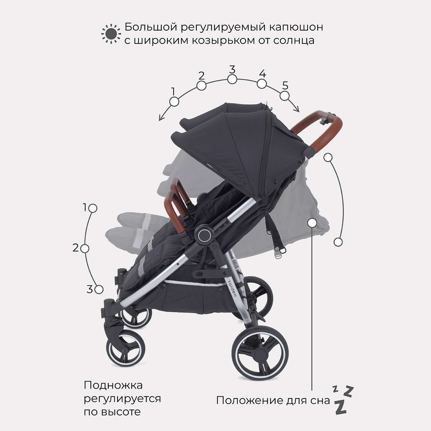 Коляска детская прогулочная MOWbaby для близнецов Tandem MB170 Black - фото 4