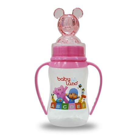 Бутылочка Baby Land с колпачком-игрушкой 150мл с силиконовой анатомической соской Air System розовый