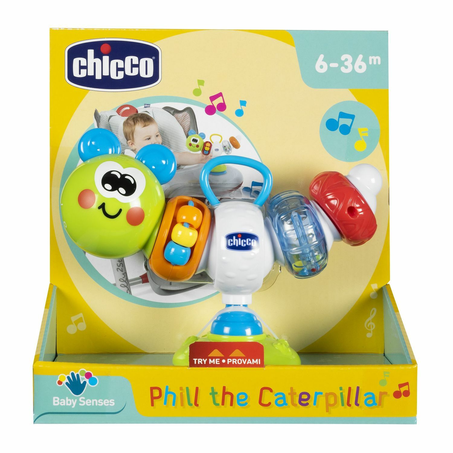 Развивающая игрушка Chicco для стульчика для кормления Гусеница