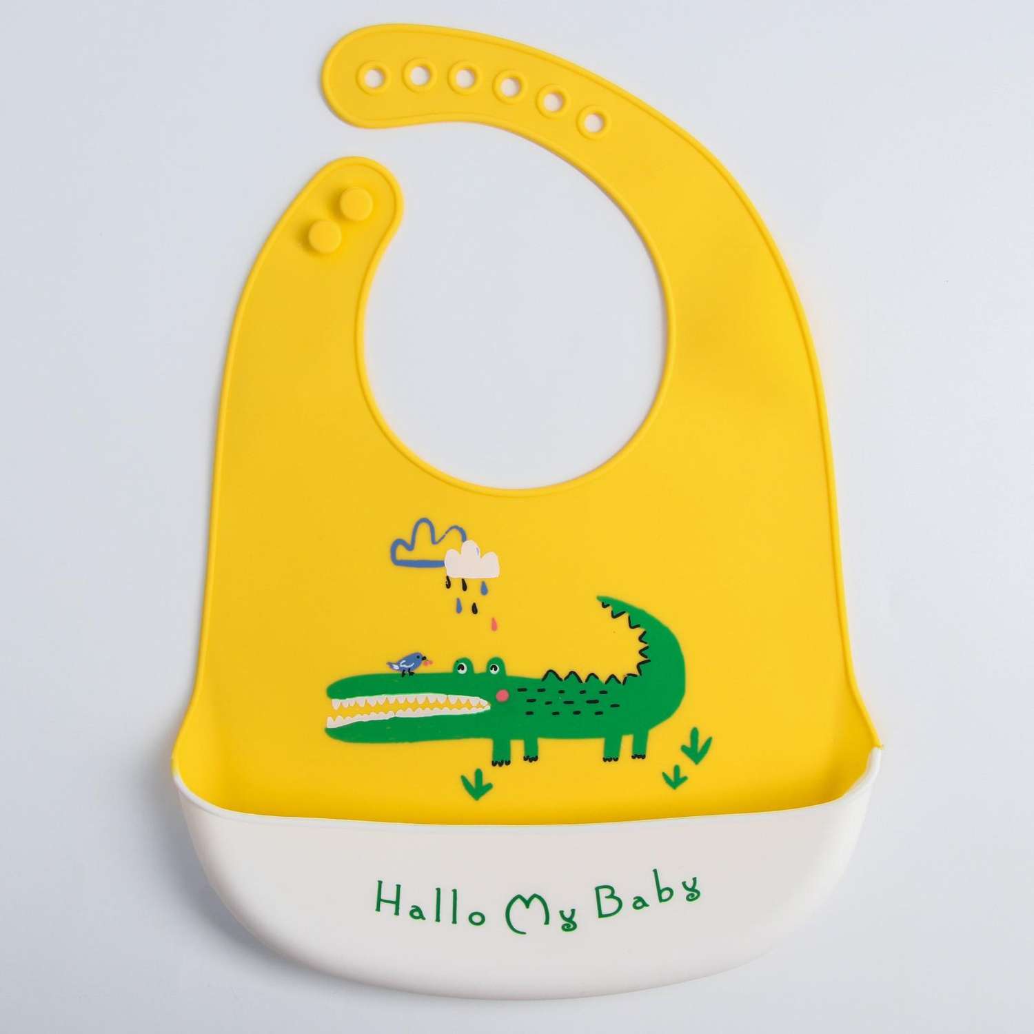Нагрудник Mum and Baby силиконовый на кнопках с карманом Крокодил - фото 1