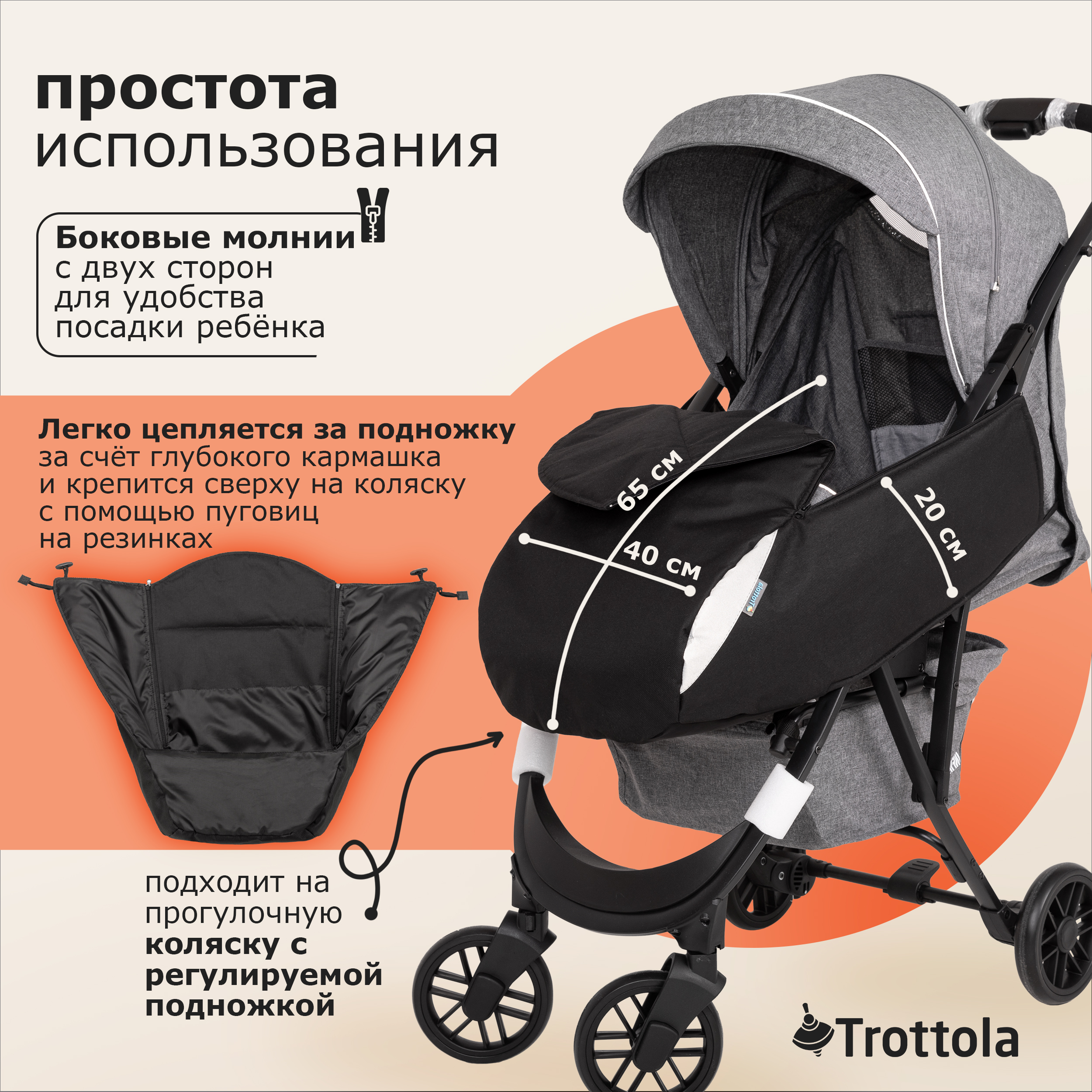 Накидка на ножки Trottola для прогулочной коляски черная Т612/черный - фото 3