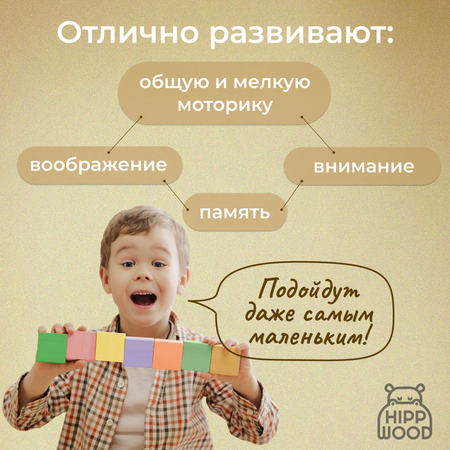 Детские деревянные кубики Hipp Wood Пастельные