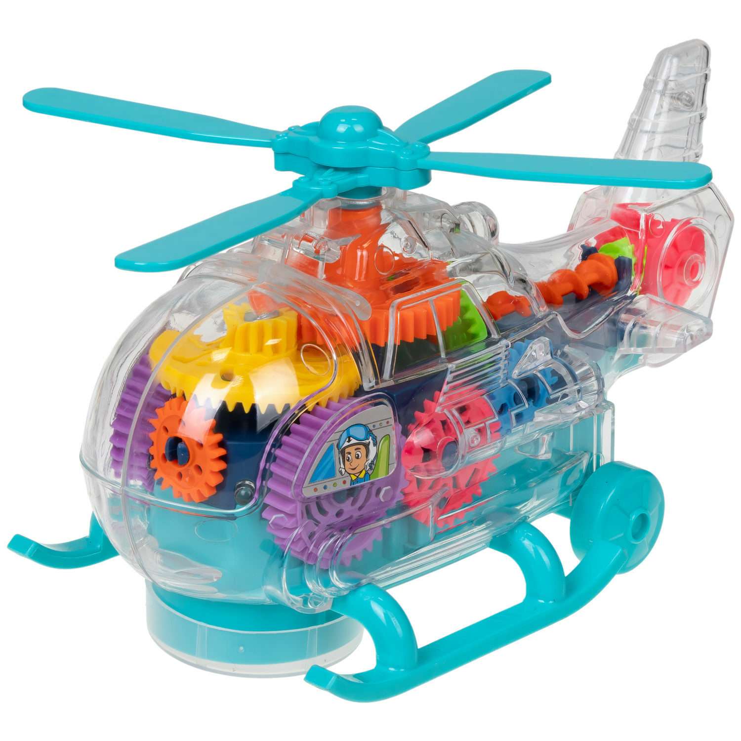 Вертолет игрушка Движок 1TOY с шестеренками светящийся музыкальный для детей 1 шт - фото 1