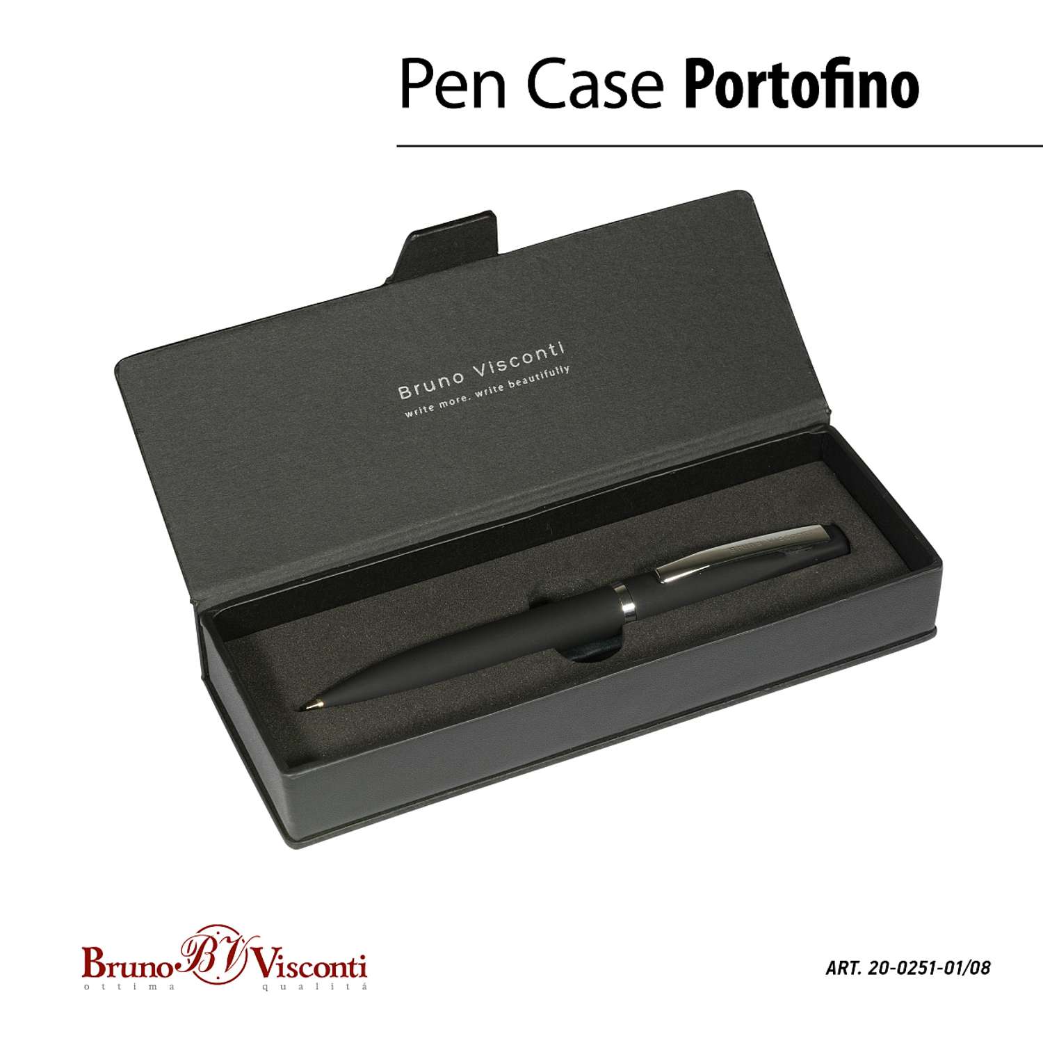 Ручка шариковая Bruno Visconti Автоматическая синяя portofino цвет корпуса черный 1 мм в футляре из экокожи - фото 2