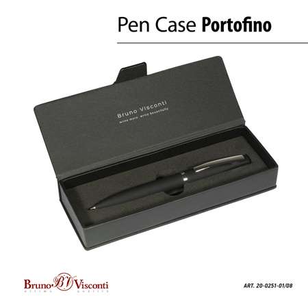 Ручка шариковая Bruno Visconti Автоматическая синяя portofino цвет корпуса черный 1 мм в футляре из экокожи