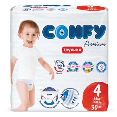 Трусики-подгузники CONFY Premium Maxi 9-15 кг размер 4 30шт