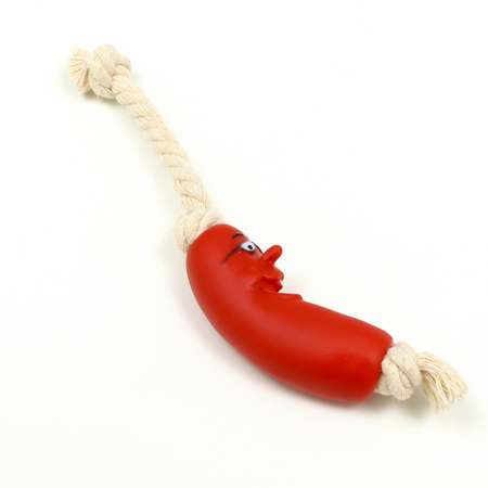 Игрушка Пижон «Сосиска в очках на верёвке» для собак 14 см