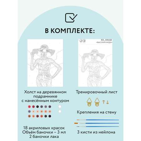 Картина по номерам ТРИ СОВЫ на холсте Высокая мода 30*40 с акриловыми красками и кистями